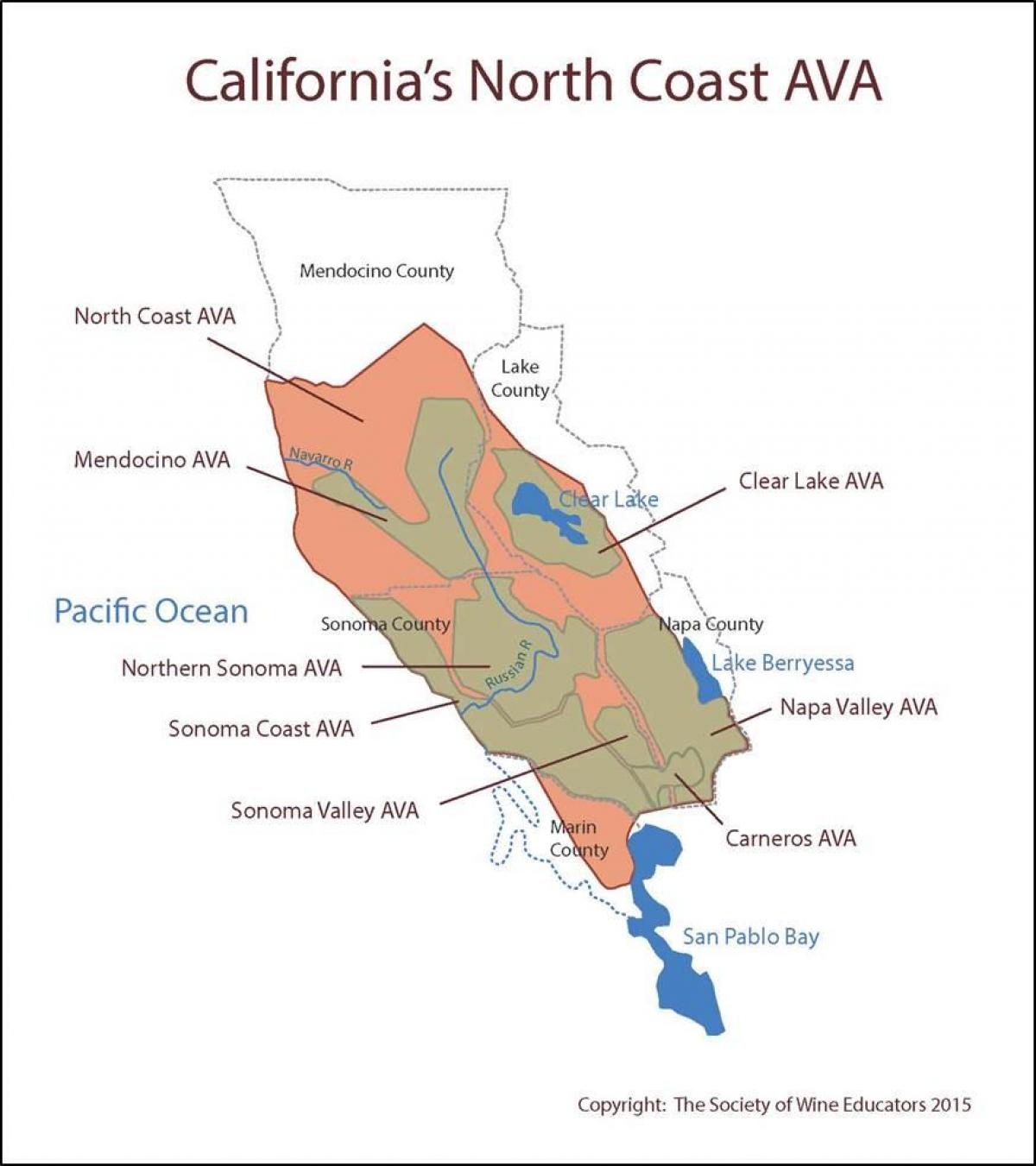 Mapa ng california baybayin sa hilaga ng San Francisco