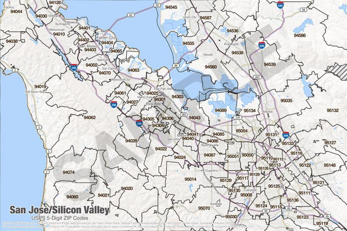 Mapa ng silicon valley zip code