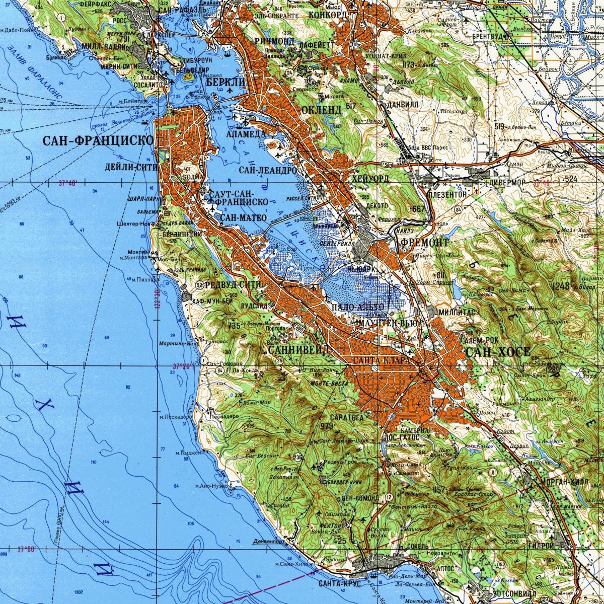 San Francisco bay area topographic mapa