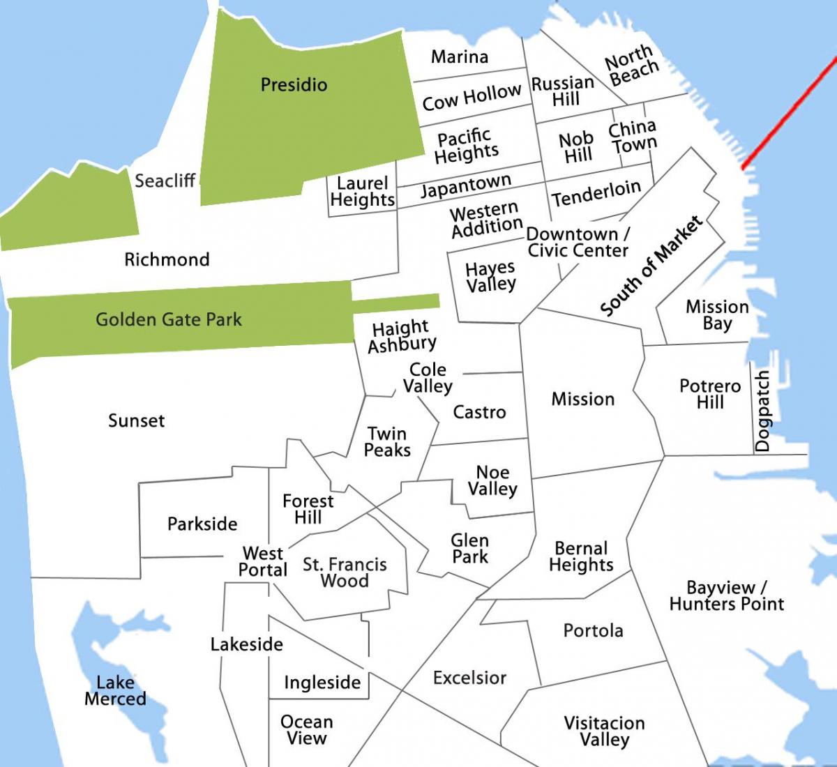 Mapa ng bayview distrito ng San Francisco 