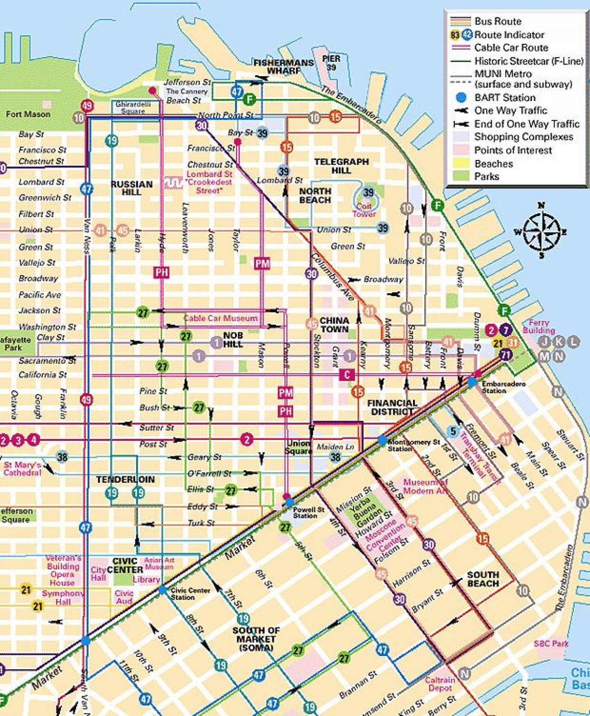 cable car linya San Francisco mapa