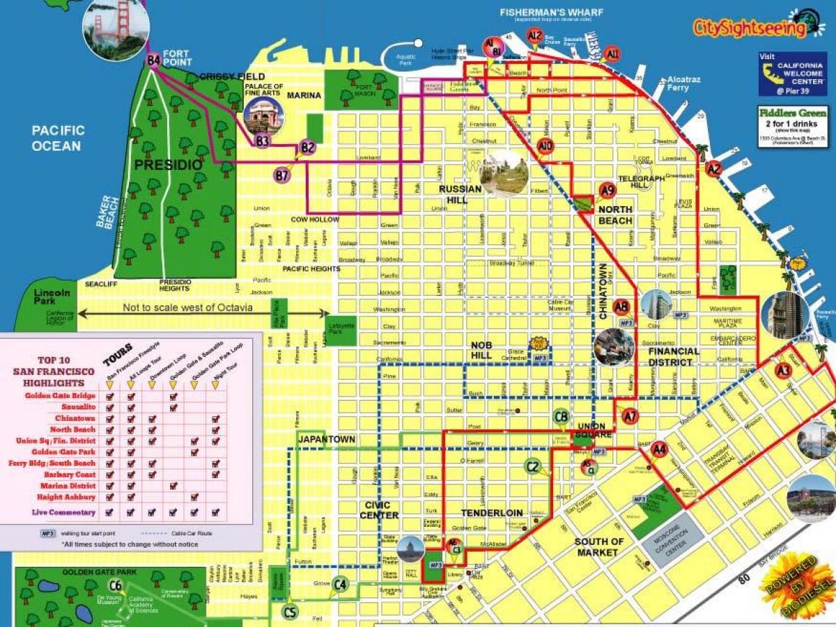 Mapa ng lungsod sightseeing San Francisco ruta