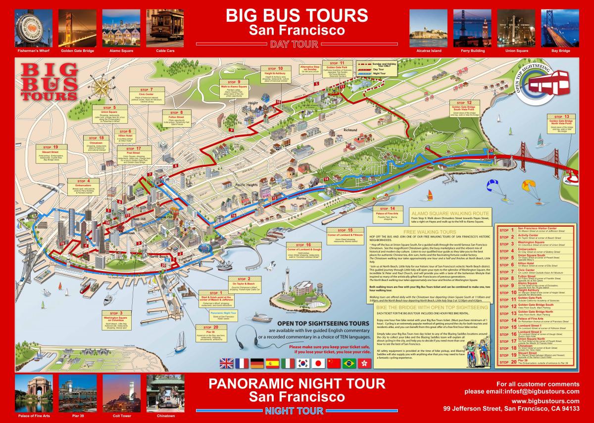malaking pulang bus sa San Francisco mapa