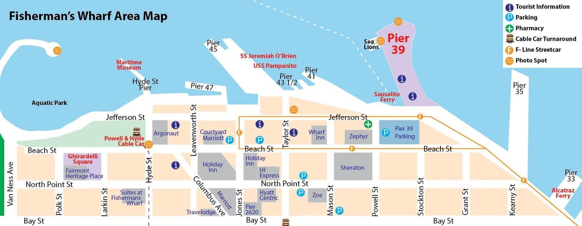mapa ng San Francisco sa fisherman ' s wharf area