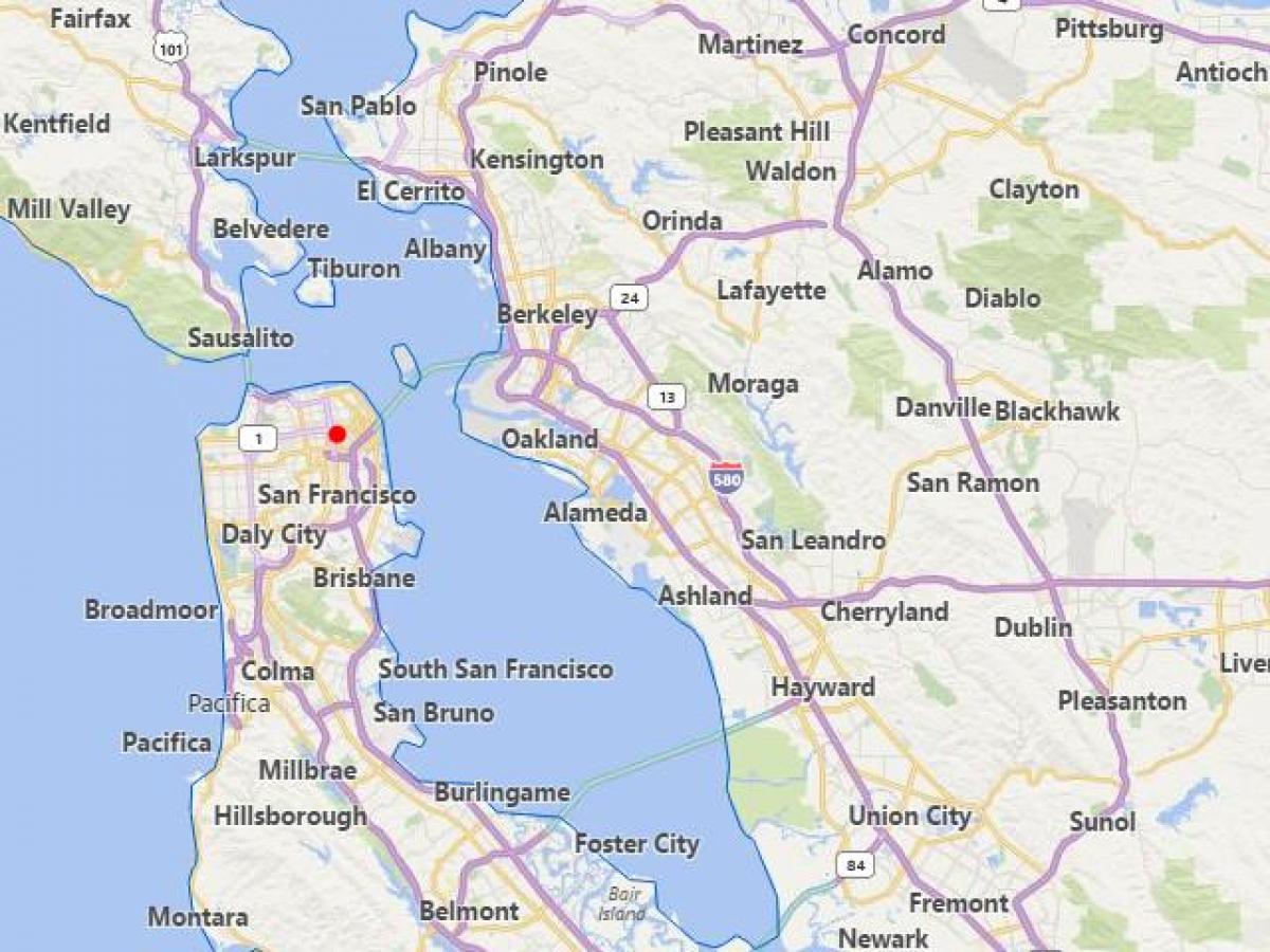 mapa ng california sa mga lungsod na malapit sa San Francisco