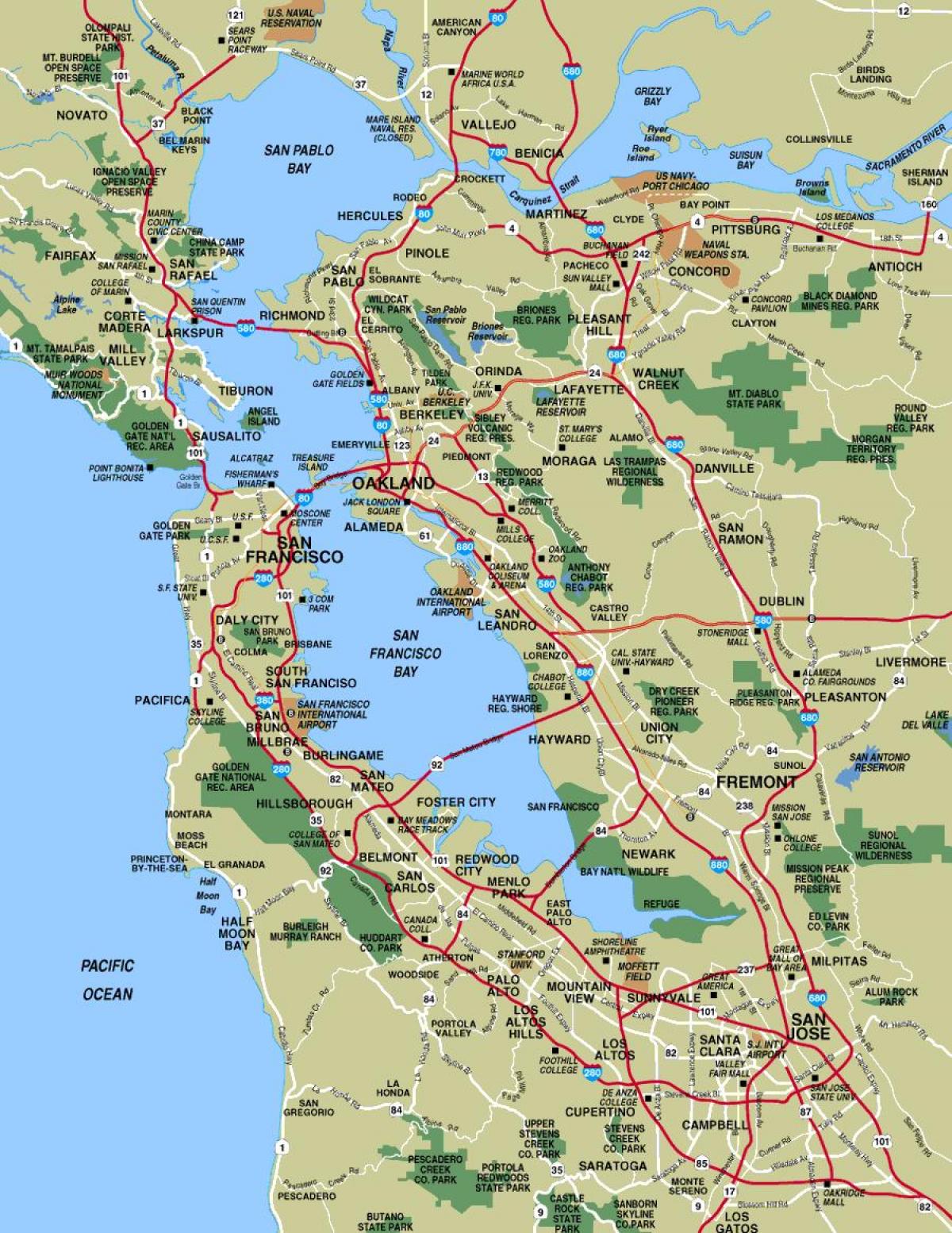 Mapa ng mas malaki ng San Francisco area