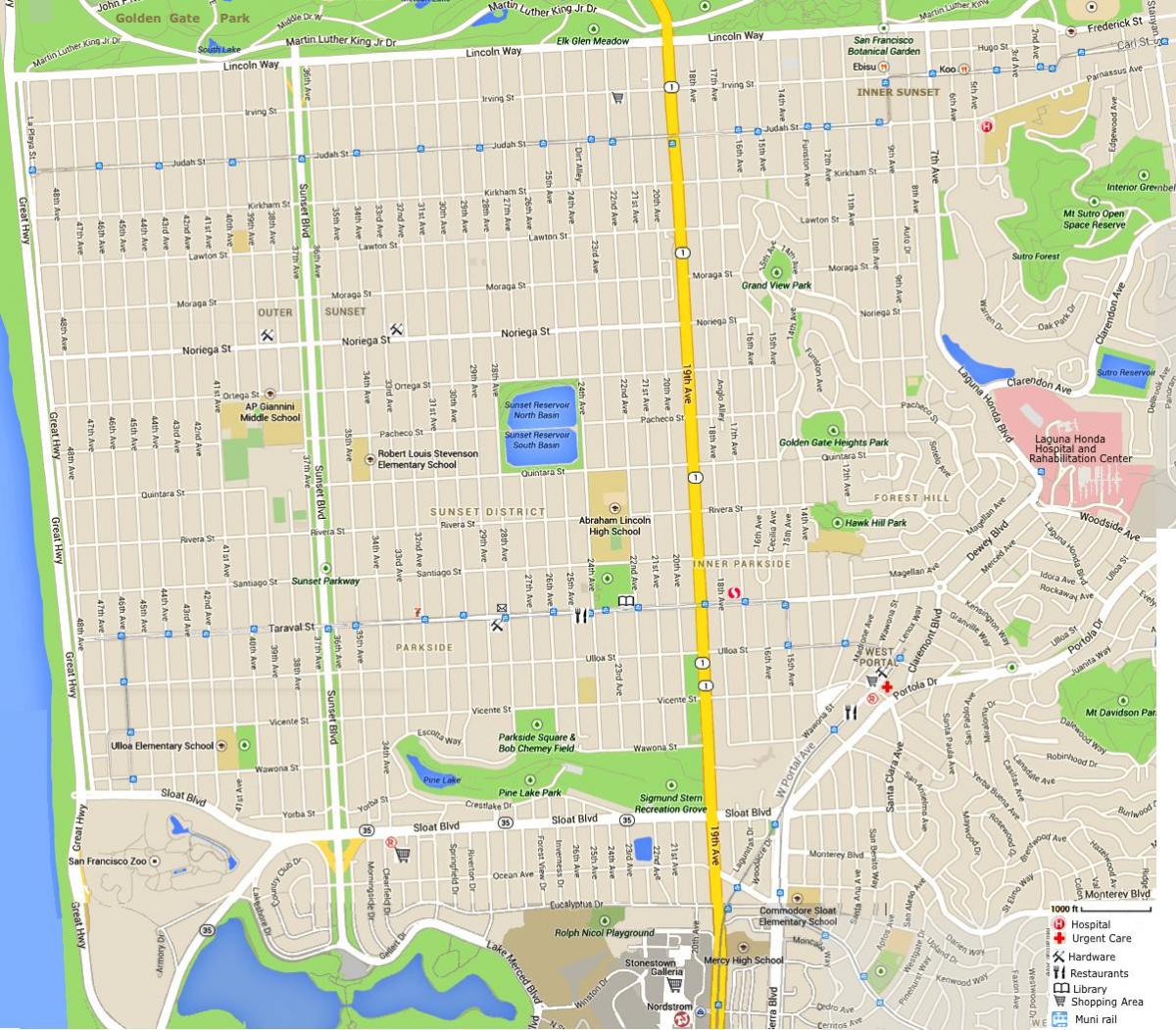 Mapa ng paglubog ng araw distrito ng San Francisco
