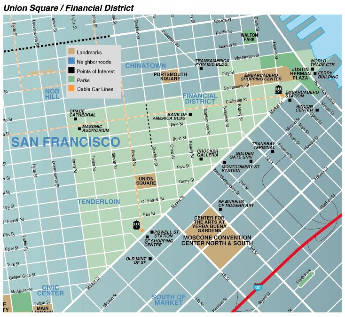 Mapa ng union square area ng San Francisco