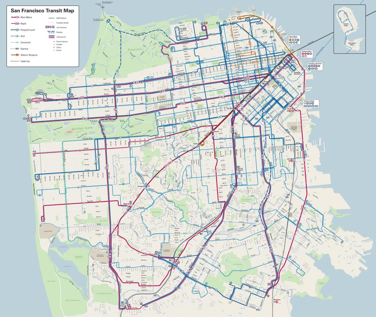 San Francisco linya ng bus mapa