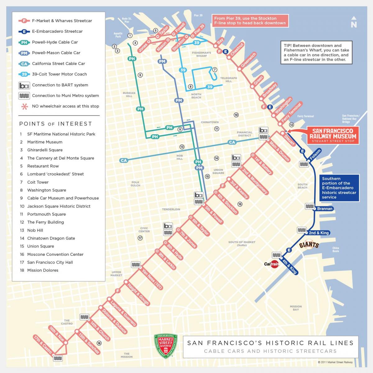 San Francisco cable car iskedyul ng mapa