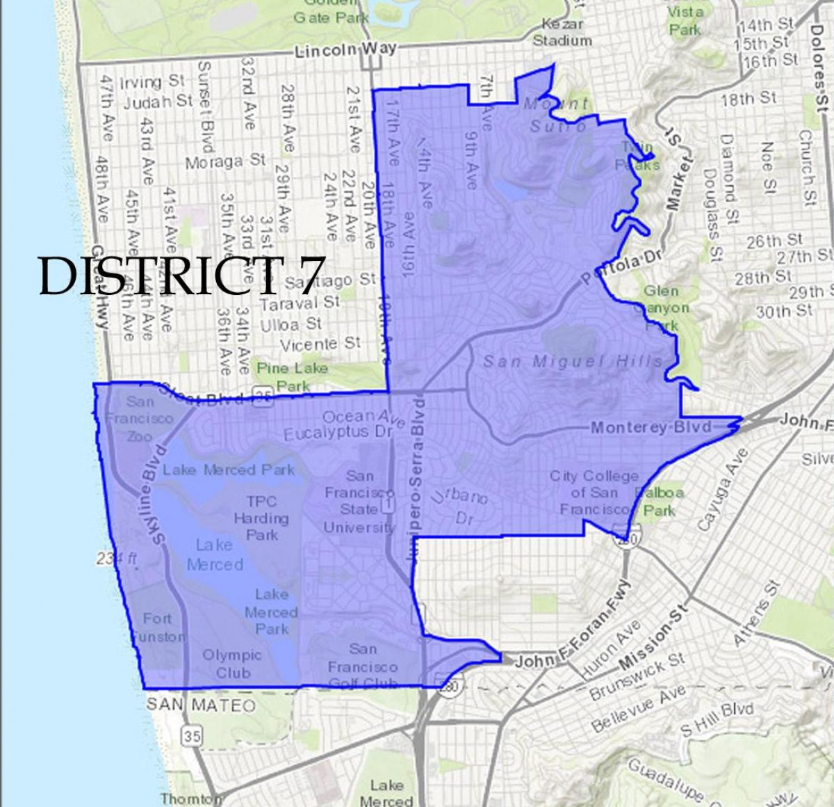 Mapa ng San Francisco distrito 7 