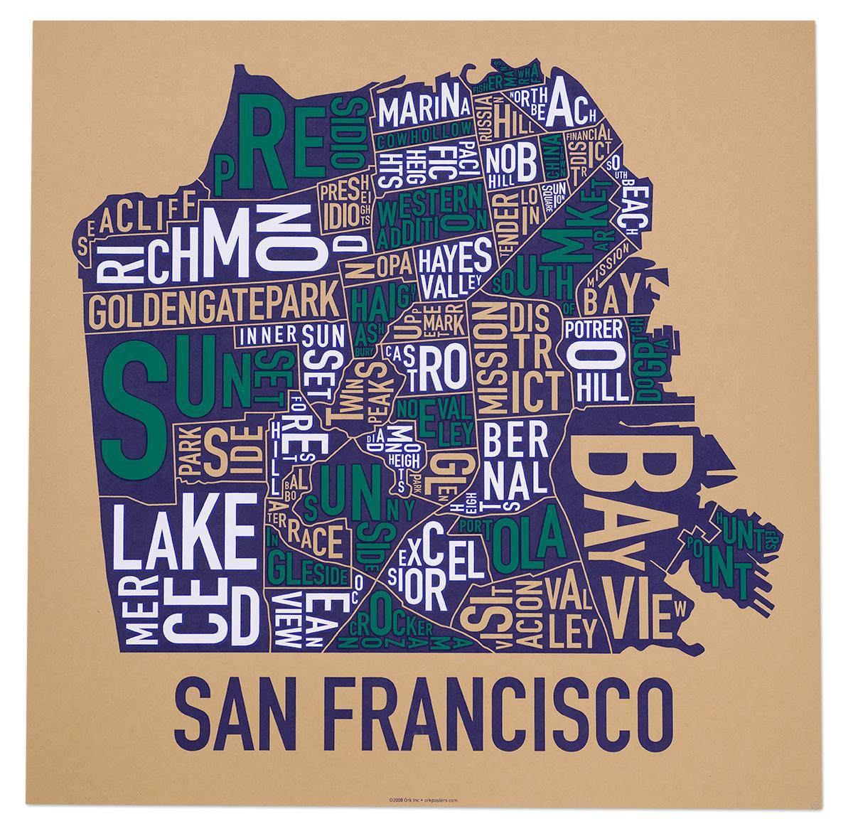 San Francisco kapitbahayan mapa poster