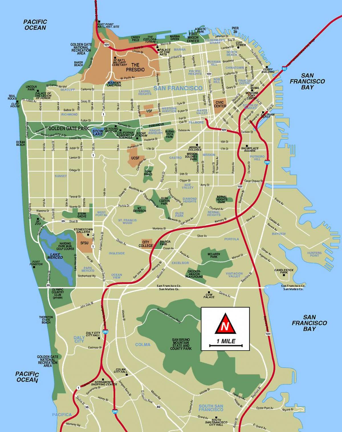 San Francisco na lugar upang bisitahin ang mapa