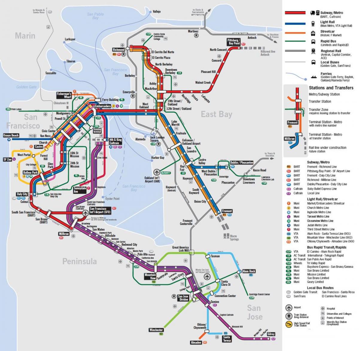 mapa ng pampublikong transportasyon sa San Francisco