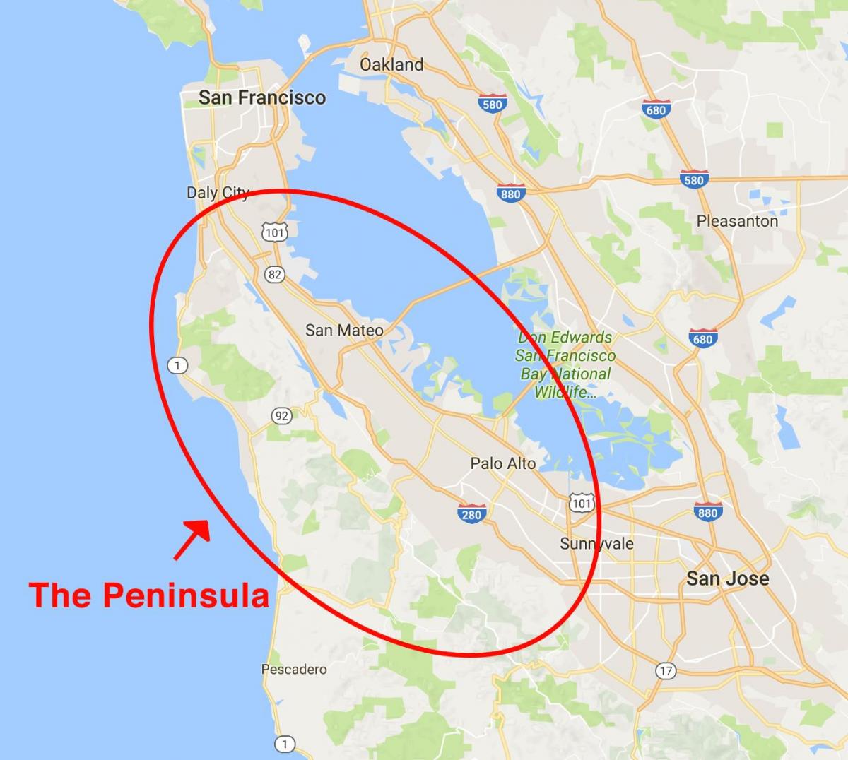 Mapa ng San Francisco peninsula 