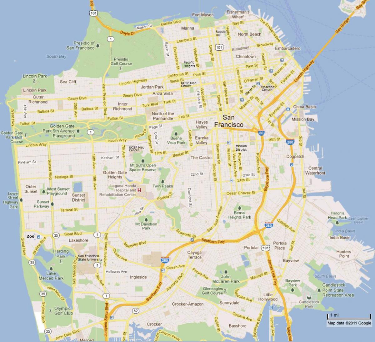 San Francisco tanawin ng mapa
