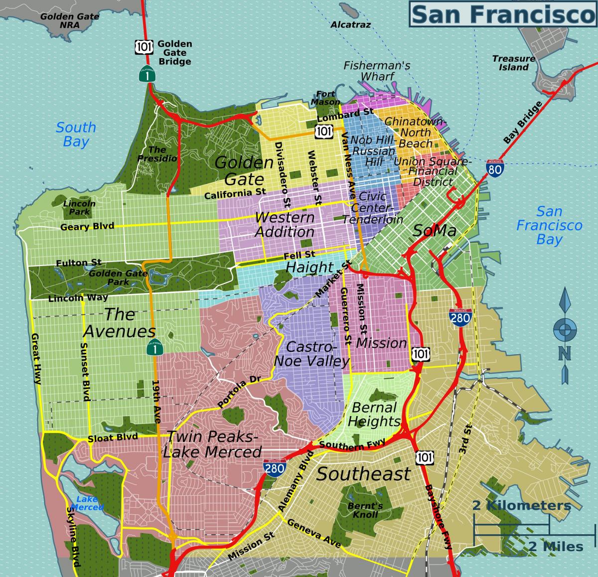 mapa ng kalye ng San Francisco sa california