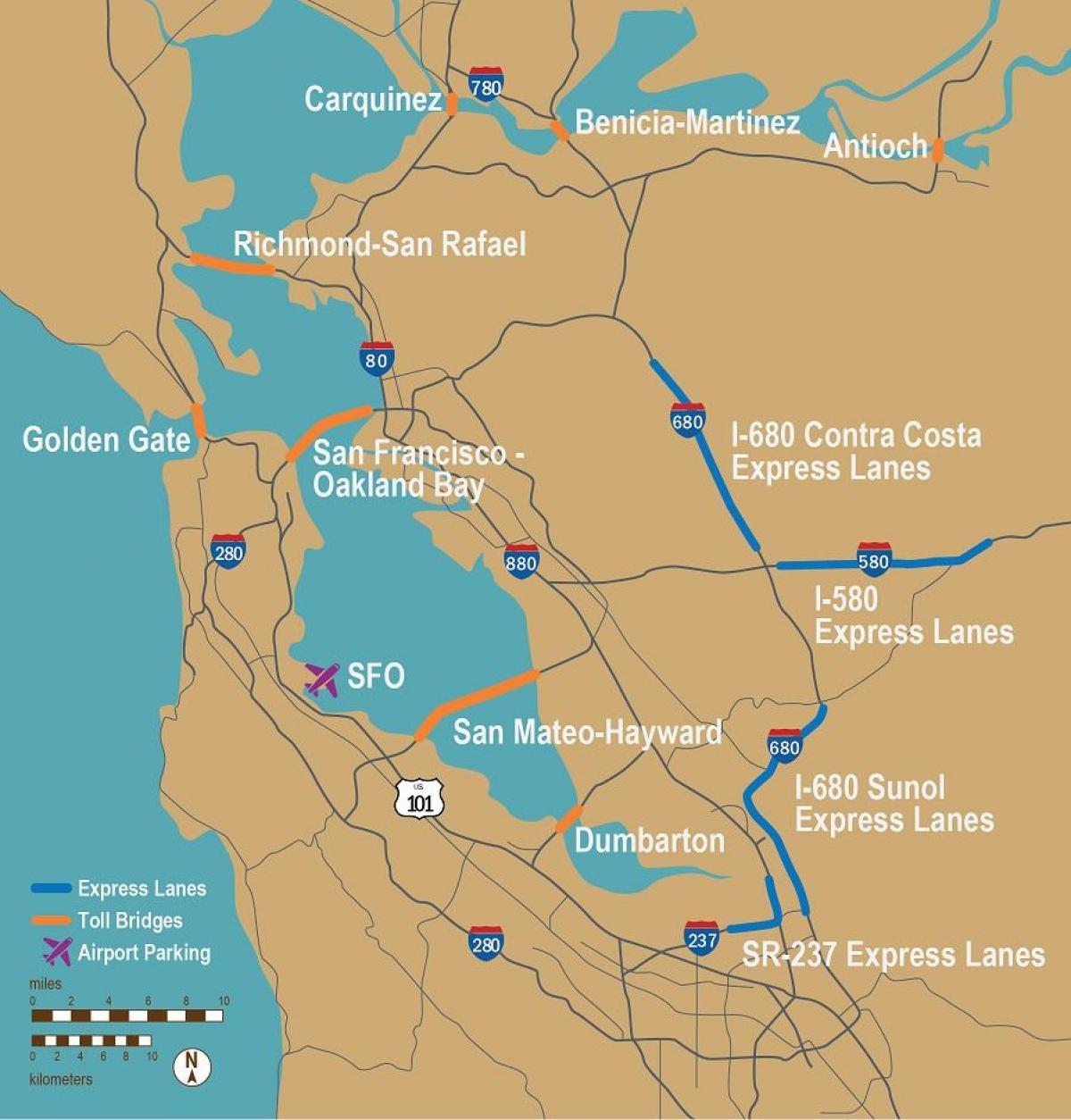 ang mga toll kalsada sa San Francisco mapa