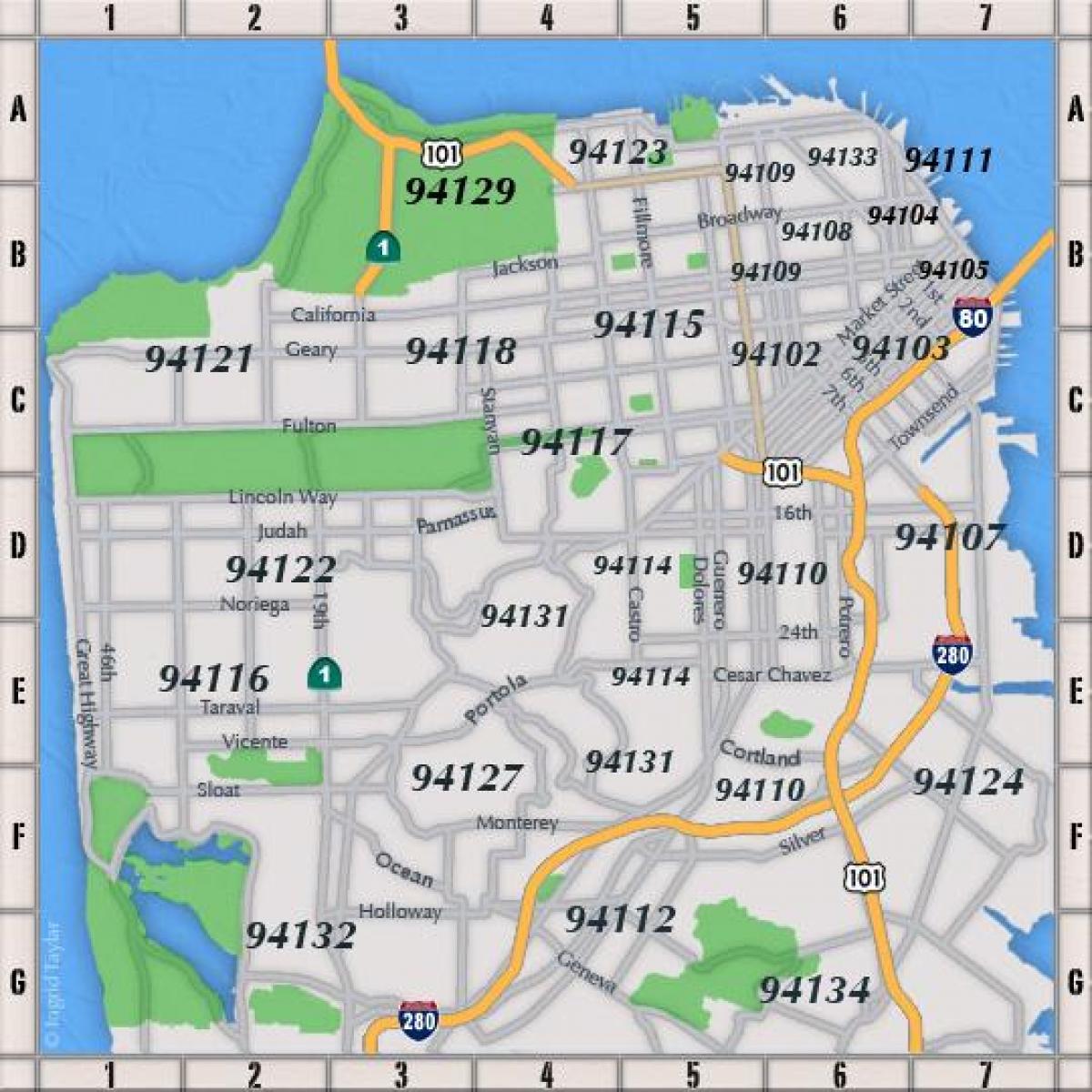 San Francisco postal code ng mapa