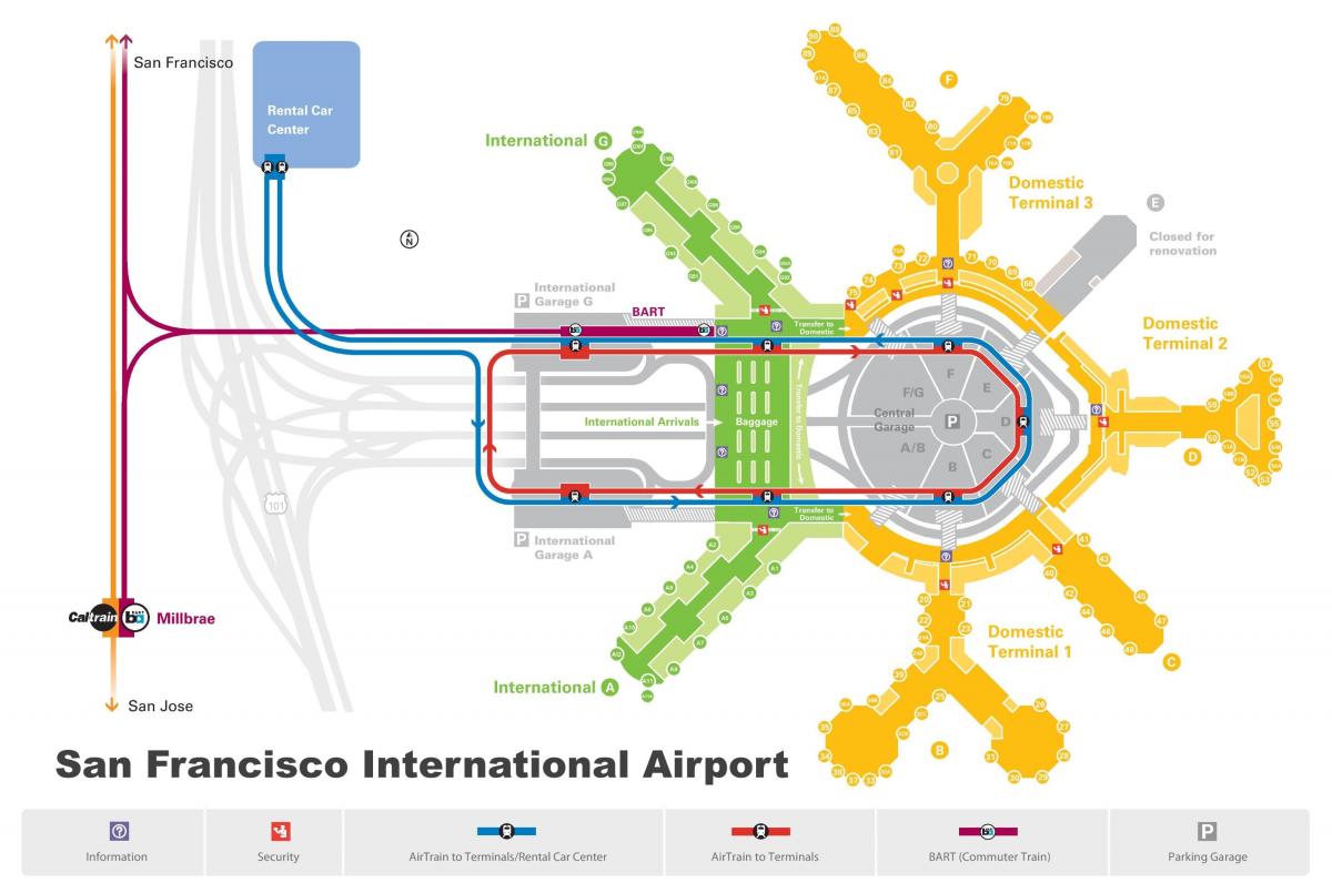 San Francisco airport upa ng kotse mula sa mapa