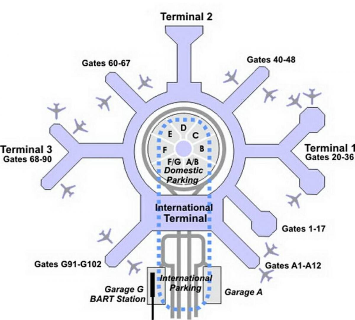 Mapa ng SFO terminal g