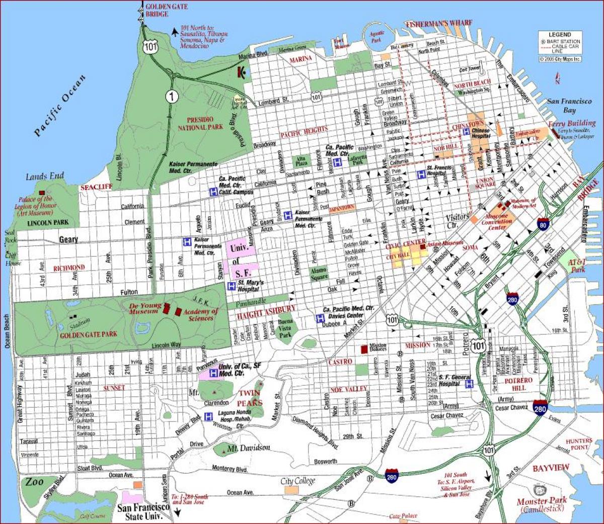San Francisco va mga medikal na sentro ng mapa