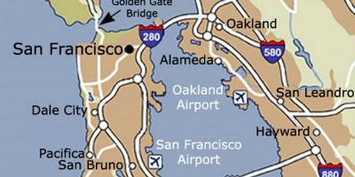 Mapa ng San Francisco airport at sa nakapalibot na lugar
